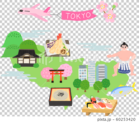 東京都 地図 観光 イラストマップのイラスト素材