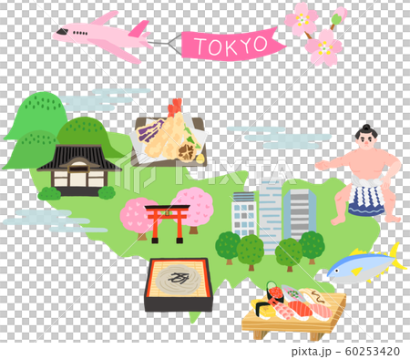 東京都 地図 観光 イラストマップのイラスト素材