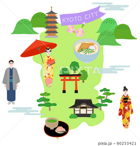 京都市 地図 観光 イラストマップのイラスト素材 60253421 Pixta