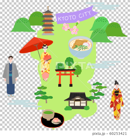京都市 地図 観光 イラストマップのイラスト素材