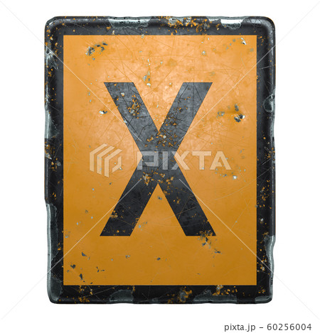 Public road sign orange and black color with a capital letter X in the center isolated on white background. 3d 60256004