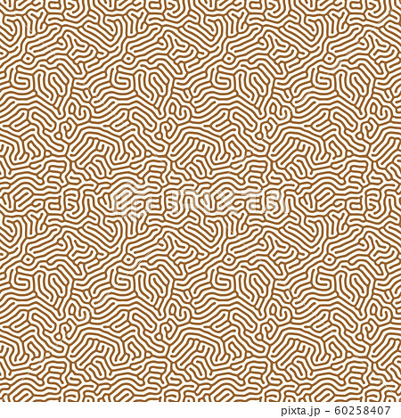 Organic seamless pattern with rounded shapes. Diffusion reaction background. Irregular stone effect design. Abstract vector illustration in gold. 60258407