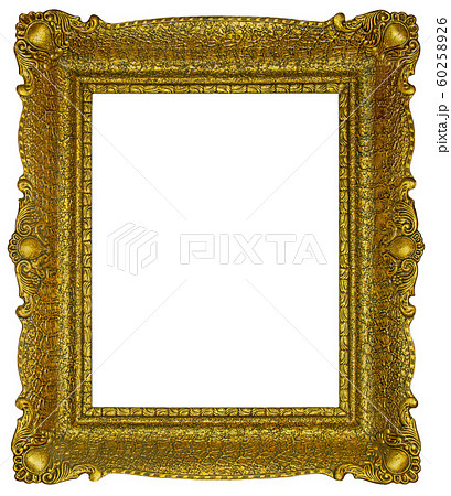 Old wooden gilded rectangle Frame on white 60258926