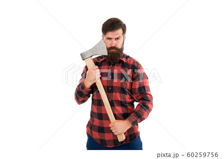 Brutal and bearded. Brutal lumberjack hold axe Brutal and bearded. Brutal lumberjack hold axe 60259756