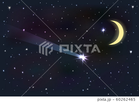 Night sky with moon and stars. Falling star. 60262465