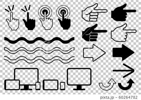 素材セット デバイス 矢印 指 省略線などのイラスト素材