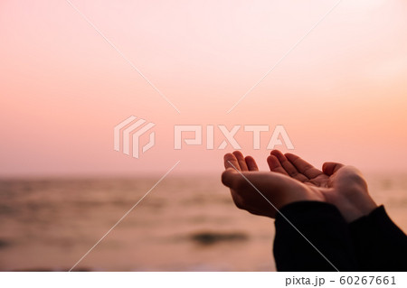 Woman hands place together like praying in front 60267661