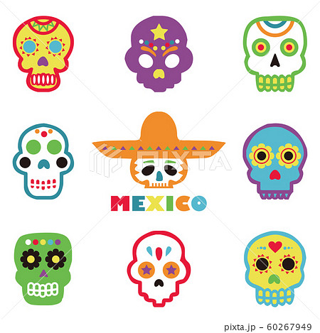 Mexican Skull Skull Stamp Set Stock Illustration