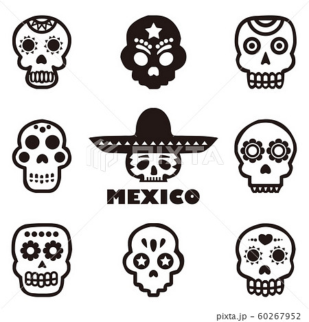 メキシコ 骸骨 スカル スタンプ セットのイラスト素材