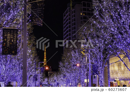 (東京都)けやき坂のイルミネーションと東京タワー (東京都)けやき坂のイルミネーションと東京タワー 60273607