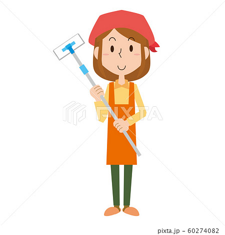 掃除 大掃除 女性 主婦 家事 清掃 フローリングワイパーのイラスト素材