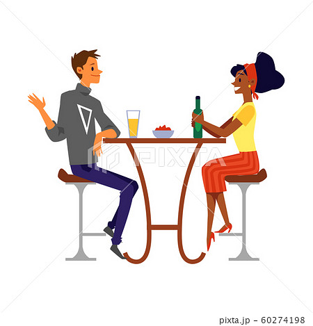 Man and woman in pub or bar drinking beer flat vector illustration isolated. 60274198