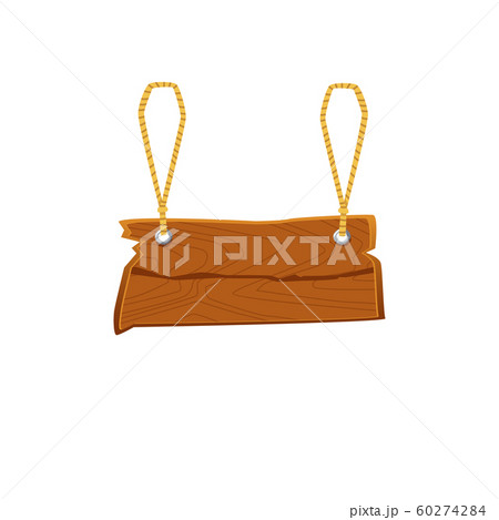 Flat blank wooden sign template hanging by two double rope loops 60274284