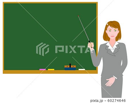 指し棒で説明する女性講師 黒板のイラスト素材