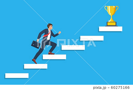 Businessman running up staircase to the top. Businessman running up staircase to the top. 60275166