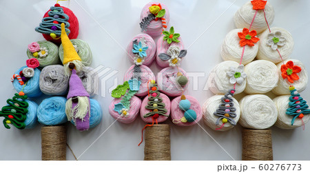 making simple Christmas tree from ball of yarn, craft colorful ornaments, amazing decoration noel making simple Christmas tree from ball of yarn, craft colorful ornaments, amazing decoration noel 60276773