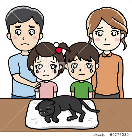 ペットの猫とお別れする家族 60277080
