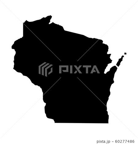 Wisconsin, state of USA - solid black silhouette map of country area. Simple flat vector illustration 60277486