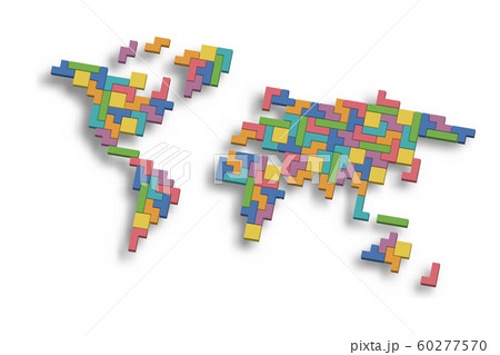 World map mosaic of 3D colorful blocks. Vector illustration World map mosaic of 3D colorful blocks. Vector illustration 60277570