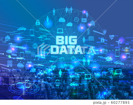 ビッグデータのネットワーク網 青のサイバーデジタル背景素材イメージのイラスト素材