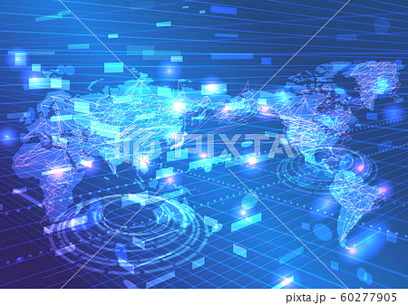 世界のネットワーク網と青のサイバーデジタル背景素材イメージのイラスト素材