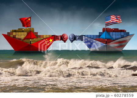 USA and China trade war - Two cargo container ships with battering ram 60278559