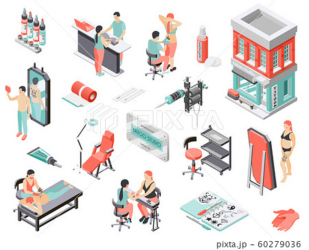 Tattoo Studio Isometric Icons  60279036