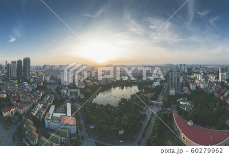 Cong Vien Nghia Do - Nghia Do Park, Ha Noi, Viet Nam. Panorama Aerial Drone Shot in Sunset Cong Vien Nghia Do - Nghia Do Park, Ha Noi, Viet Nam. Panorama Aerial Drone Shot in Sunset 60279962