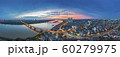 Burning Sky Sunnset in Long Bien, Ha Noi. Panorama Aerial Drone Shot of Chuong Duong Bridge 60279975
