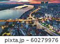 Burning Sky Sunnset in Long Bien, Ha Noi. Panorama Aerial Drone Shot of Chuong Duong Bridge, Gia Lam 60279976