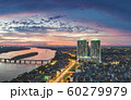 Burning Sky Sunnset in Long Bien, Ha Noi. Panorama Aerial Drone Shot of Chuong Duong Bridge, Gia Lam, Ha Noi Night Lights 60279979