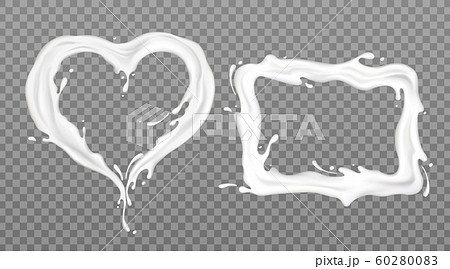 Milk splash frames rectangle and heart shape set 60280083