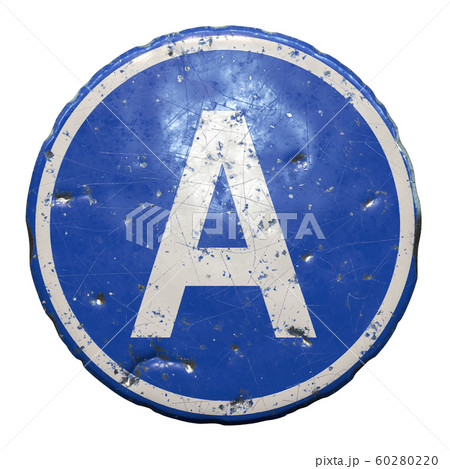 Public road sign in blue color with a capitol white letter A in the center isolated white background. 3d Public road sign in blue color with a capitol white letter A in the center isolated white background. 3d 60280220