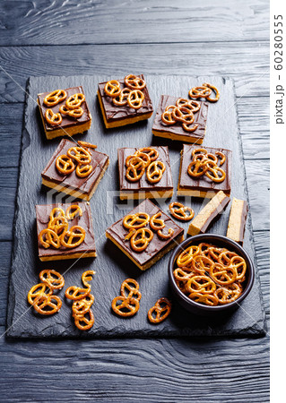 No-Bake Chocolate Peanut Butter Bars, top view No-Bake Chocolate Peanut Butter Bars, top view 60280555