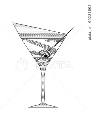 zenart style martini glass with olive on a skewer, zenart style martini glass with olive on a skewer, 60281605