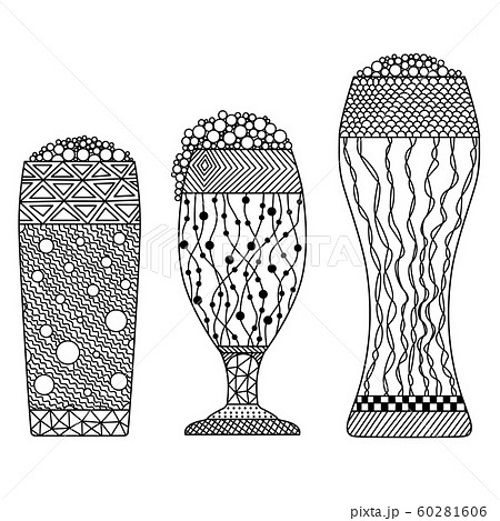 three glasses of zenart beer, beer foam, doodle, 60281606