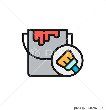 Paint bucket, paint can, paintbrush flat color line icon. Paint bucket, paint can, paintbrush flat color line icon. 60282384