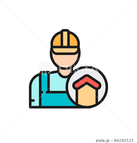 Vector repairman, foreman, builder, architect flat color line icon. Vector repairman, foreman, builder, architect flat color line icon. 60282525