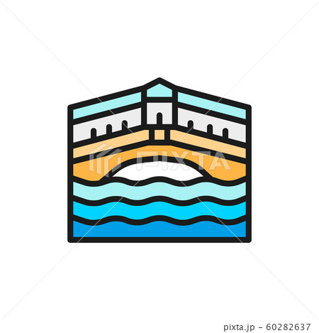 Rialto Bridge, landmark of Venice, Italy line flat color icon. 60282637