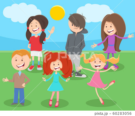 happy cartoon children or teens characters group happy cartoon children or teens characters group 60283056