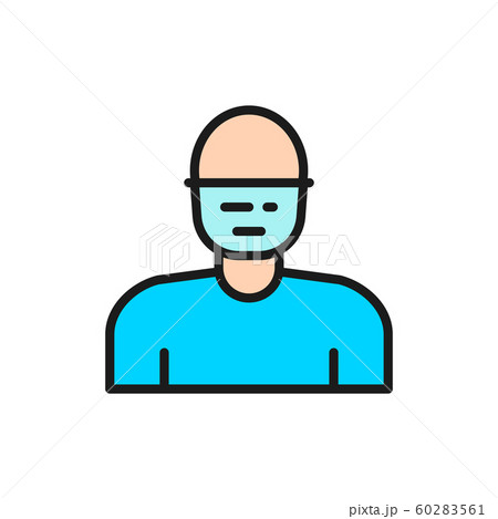 Man worker in protective mask flat color line icon. 60283561