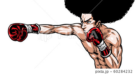 アフロ ボクシング ストレート パンチ 殴る 劇画 漫画 イラスト 熱血 闘い バトル のイラスト素材