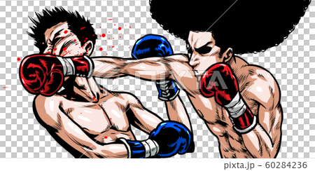 アフロ ボクシング ストレート パンチ 殴る 劇画 漫画 イラスト 熱血 闘い バトル のイラスト素材