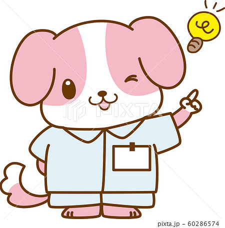 犬 キャラクター ひらめく 気づく 看護師 電球 可愛い ビーグル 服 立つ 動物 学習 教育のイラスト素材