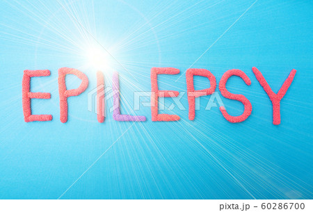 Word epilepsy in red letters on a blue background concept of epilepsy attacks, medicine, inscription 60286700