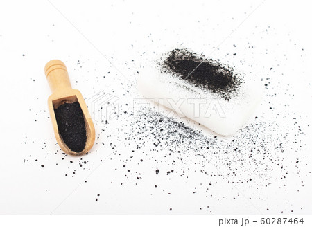 Toilet cream soap for skin care and cleansing, with the addition of activated carbon on a white background, isolate, close-up, bamboo Toilet cream soap for skin care and cleansing, with the addition of activated carbon on a white background, isolate, close-up, bamboo 60287464