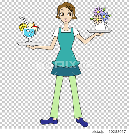 一個女孩與一個托盤在她手中的插圖 60288037