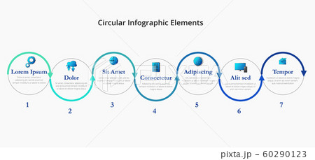 Seven circular arrows with icons, place for text Seven circular arrows with icons, place for text 60290123