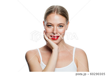 Cute smiling woman isolated on white background 60290305