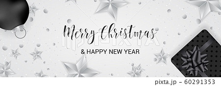 Merry Christmas banner. Christmas festive background with objects in silver and black colors. 60291353